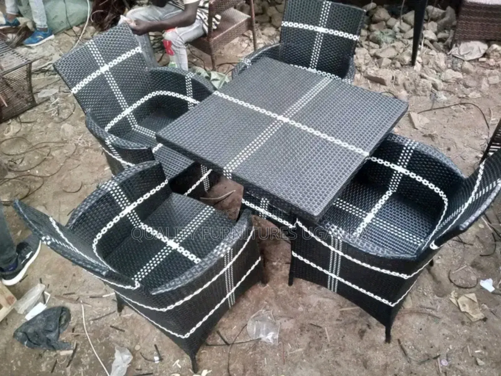 Black and White Mixed Colored Rattan Dining Table