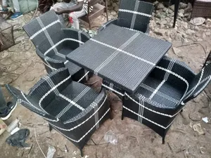 Black and White Mixed Colored Rattan Dining Table