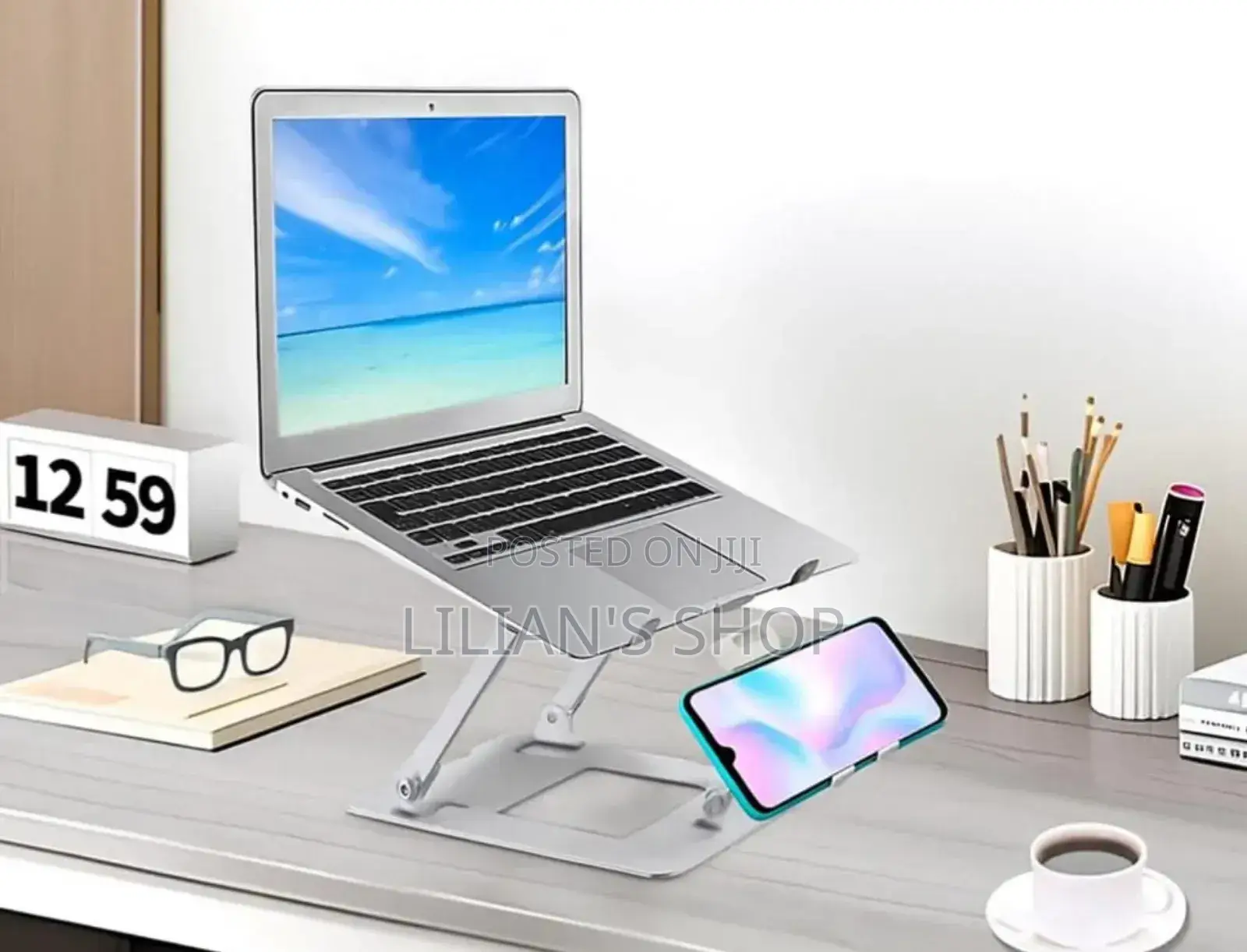 Foldable Dual Laptop and Mobile Phone Aluminium Stand