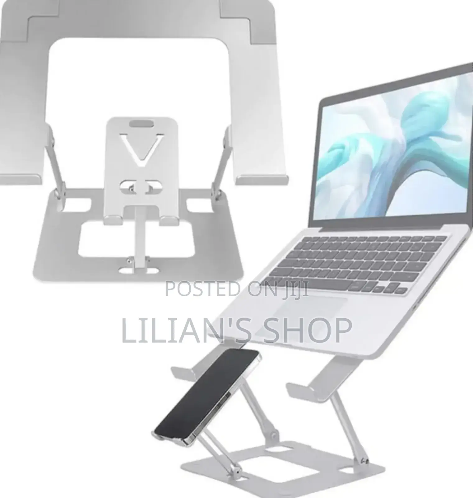 Foldable Dual Laptop and Mobile Phone Aluminium Stand