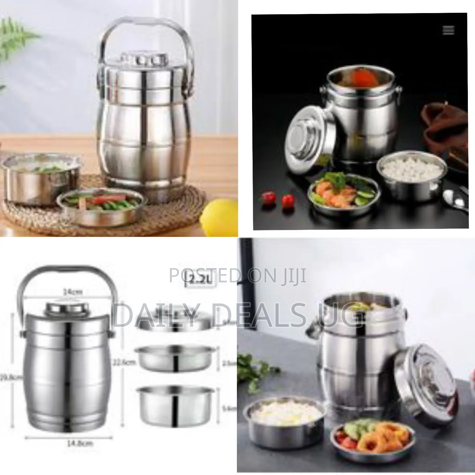 6 Litres Insulated 3-Tier Thermos Bento Box, Stainless Steel Pot