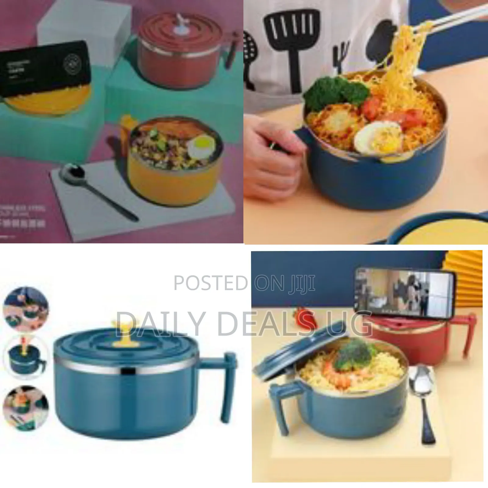 1000ml Stainless Steel Instant Noodle Soup Bowl Dish, Color May Vary