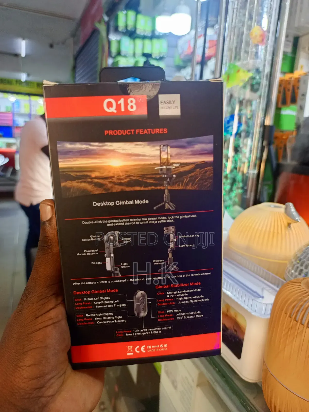Q18 Gimble Stabilizer With 360° Rotating Desktop Tripod+Selfie Stick