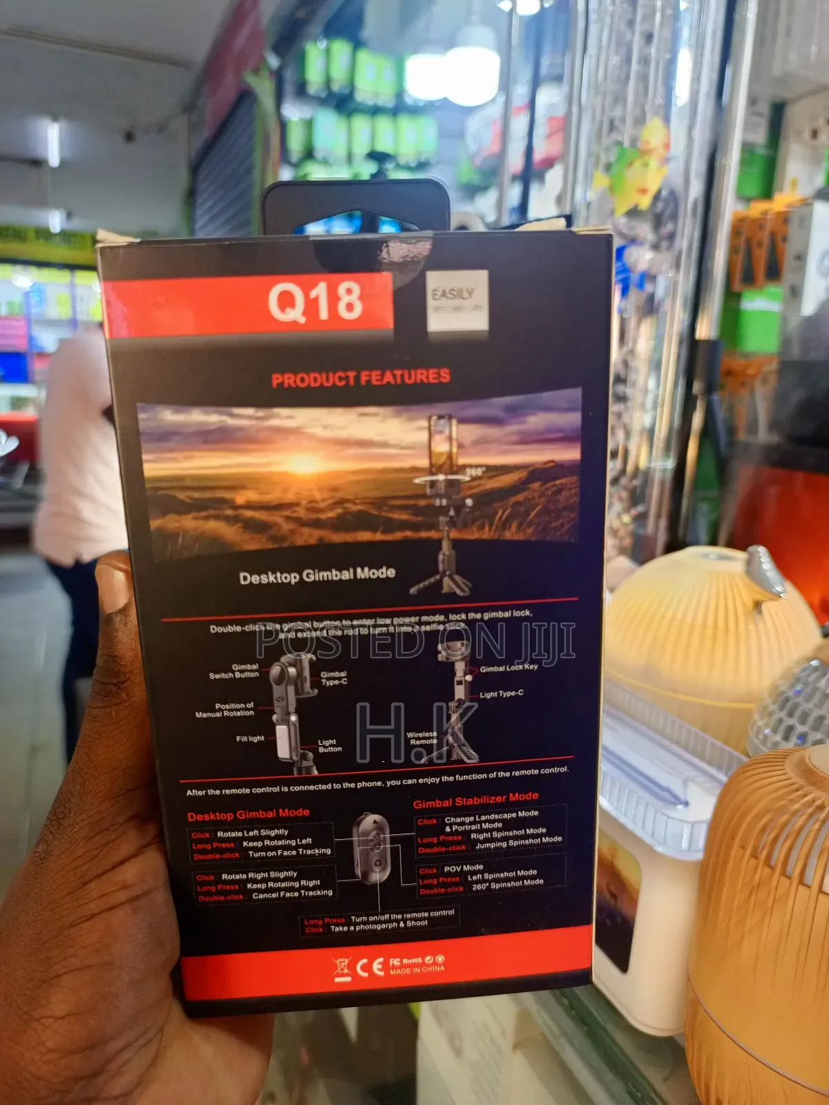 Q18 Gimble Stabilizer With 360° Rotating Desktop Tripod+Selfie Stick