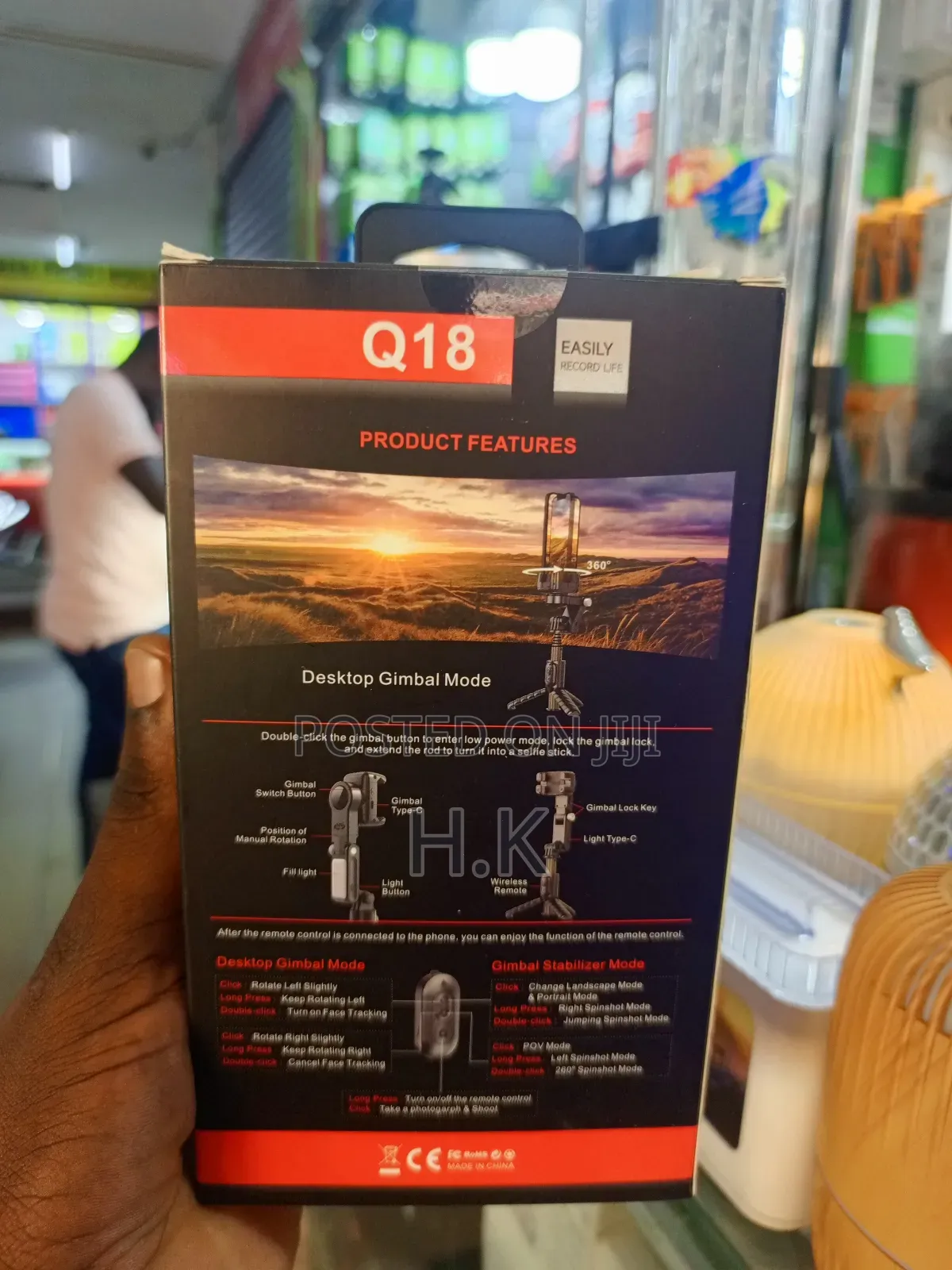 Q18 Gimble Stabilizer With 360° Rotating Desktop Tripod+Selfie Stick