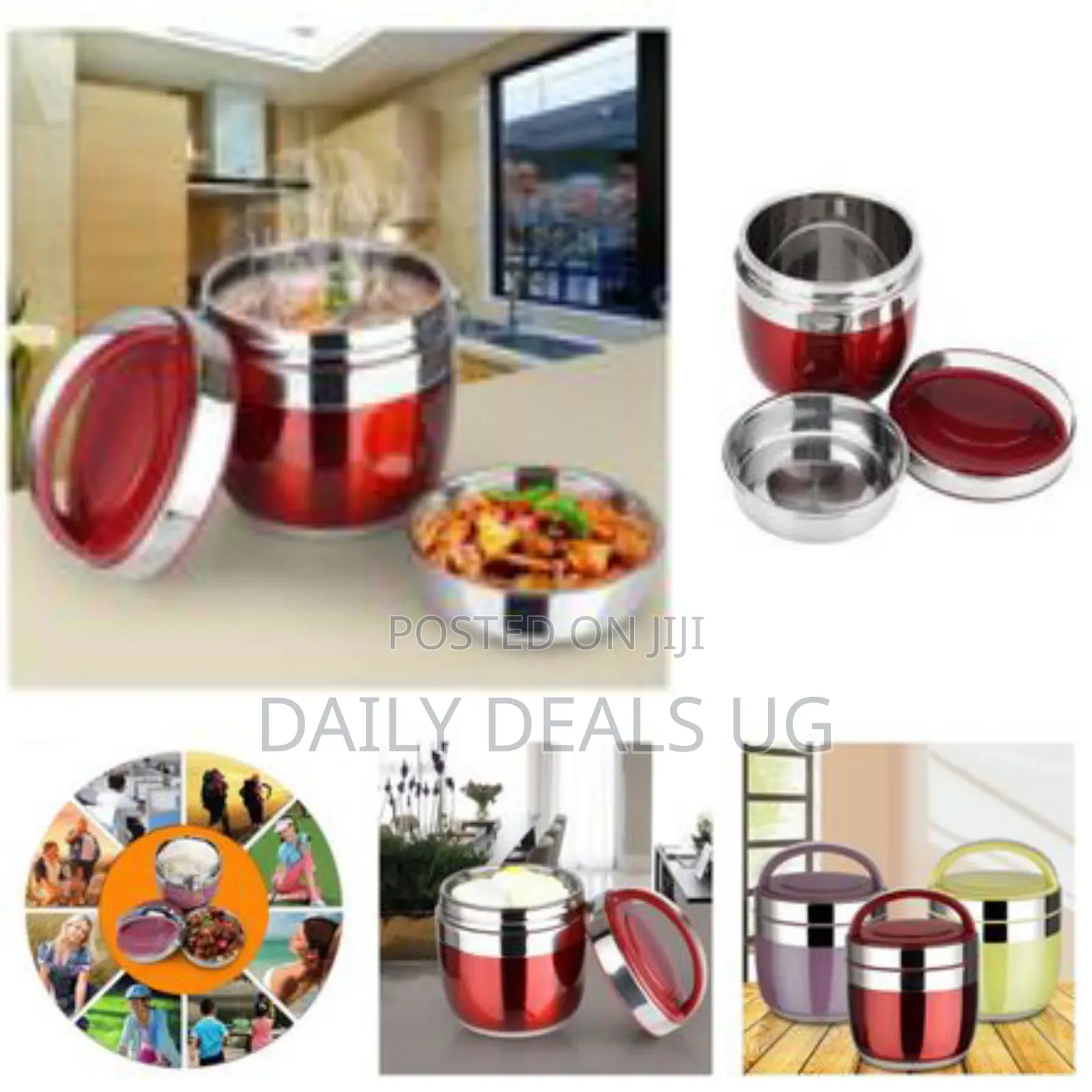 2 Layer Portable Steel Insulated Food Thermal Container Lunch Box 1.2l
