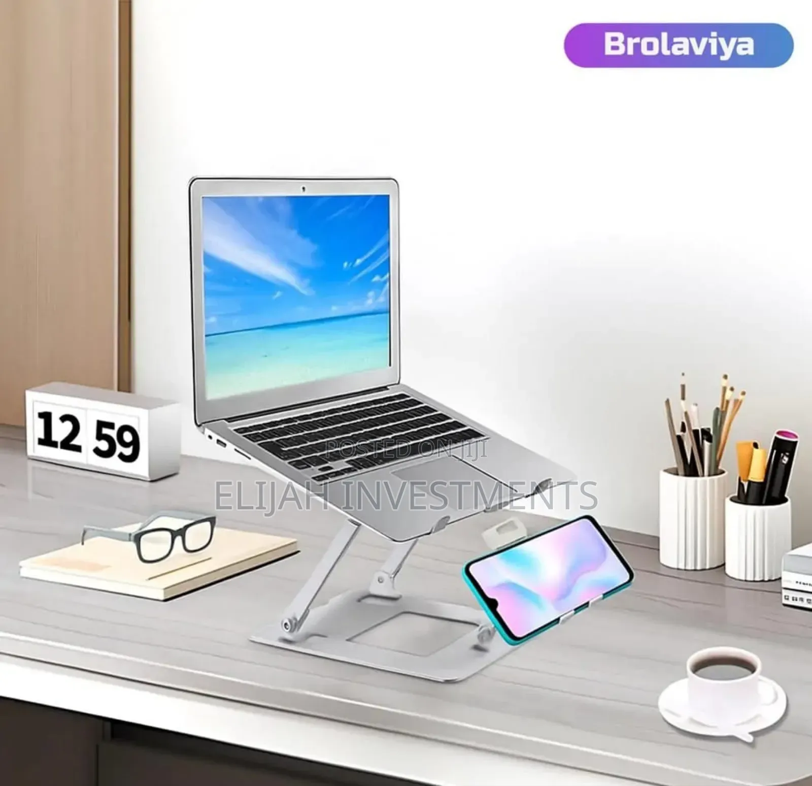 Foldable Dual Laptop and Mobile Phone Aluminium Stand