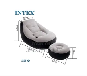 Intex Ultra Lounge Inflatable Chair With an Ottoman Ir Grey and Black