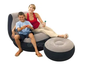 Intex Ultra Lounge Inflatable Chair With an Ottoman Ir Grey and Black