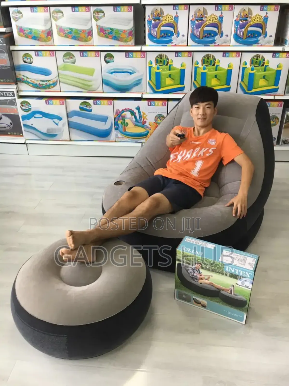 Intex Ultra Lounge Inflatable Chair With an Ottoman Ir Grey and Black