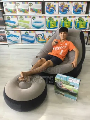 Intex Ultra Lounge Inflatable Chair With an Ottoman Ir Grey and Black