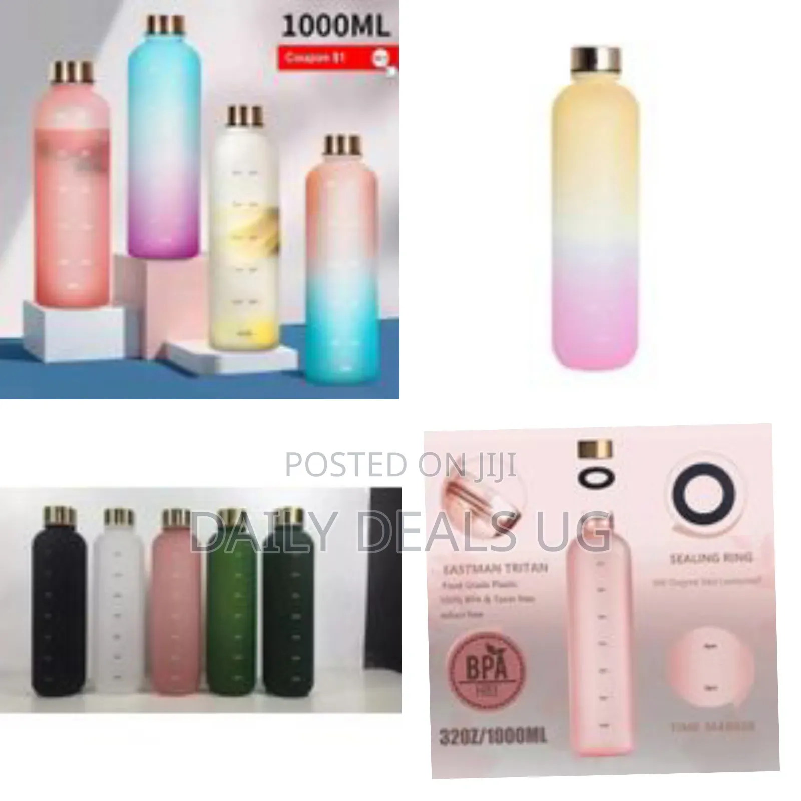 1l Large Water Bottle for Girls Frosted Cup Metal Lid