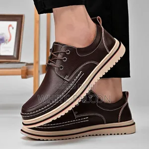 Oxford Dress Leather Laced Shoes With Rubber Sole-Brown