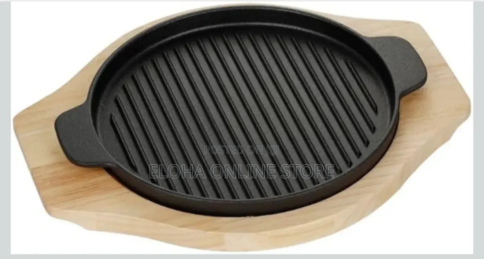 Generic Cast Iron Rectangular Grill Pan With Wooden Base