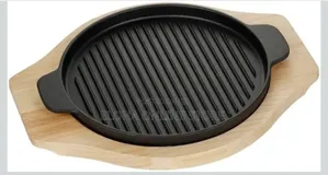 Generic Cast Iron Rectangular Grill Pan With Wooden Base