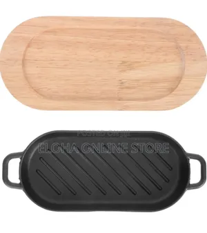 Cast Iron Steak Plate With Tray Nonstick Barbecue Grill Pan