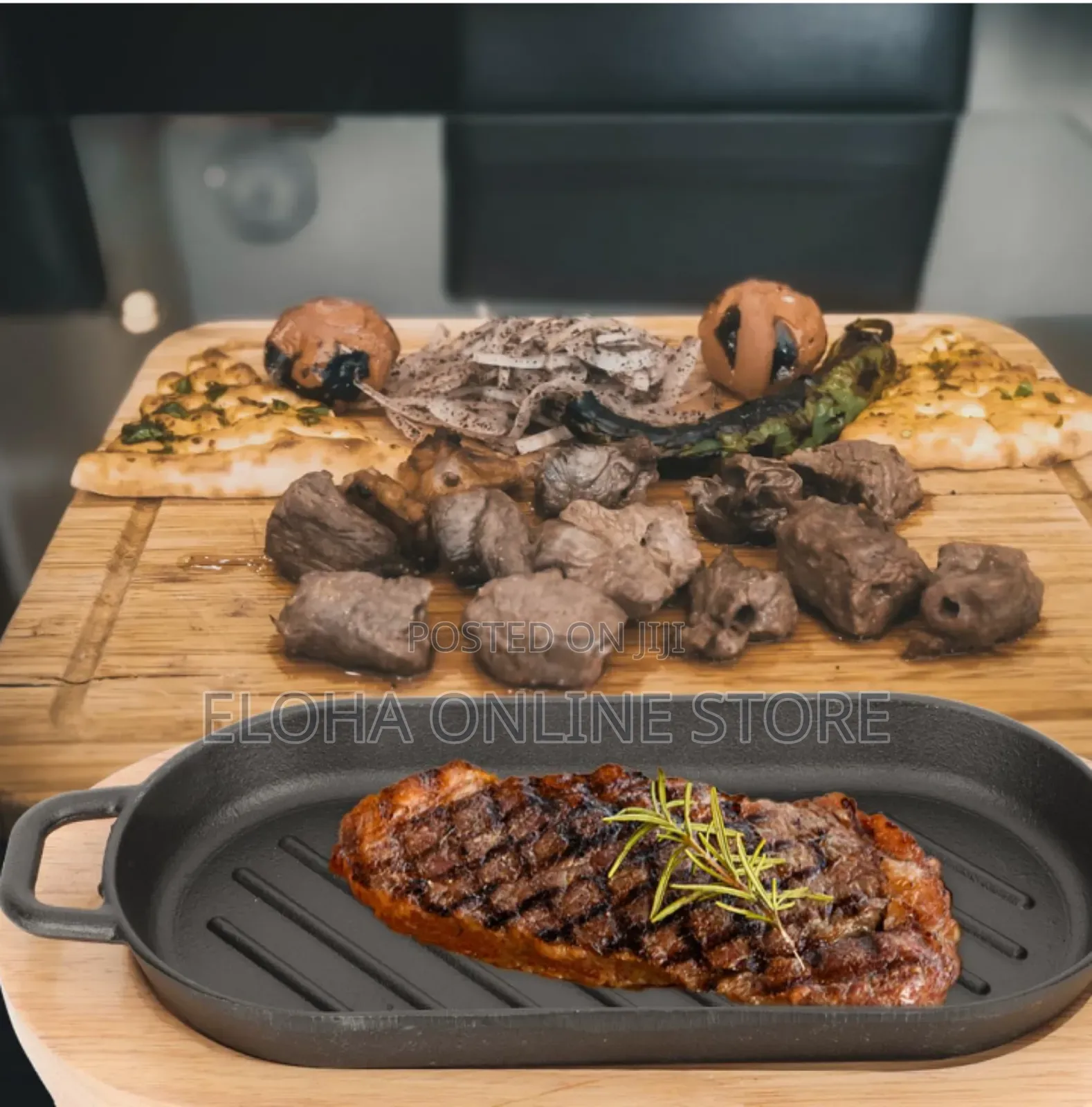 Cast Iron Steak Plate With Tray Nonstick Barbecue Grill Pan