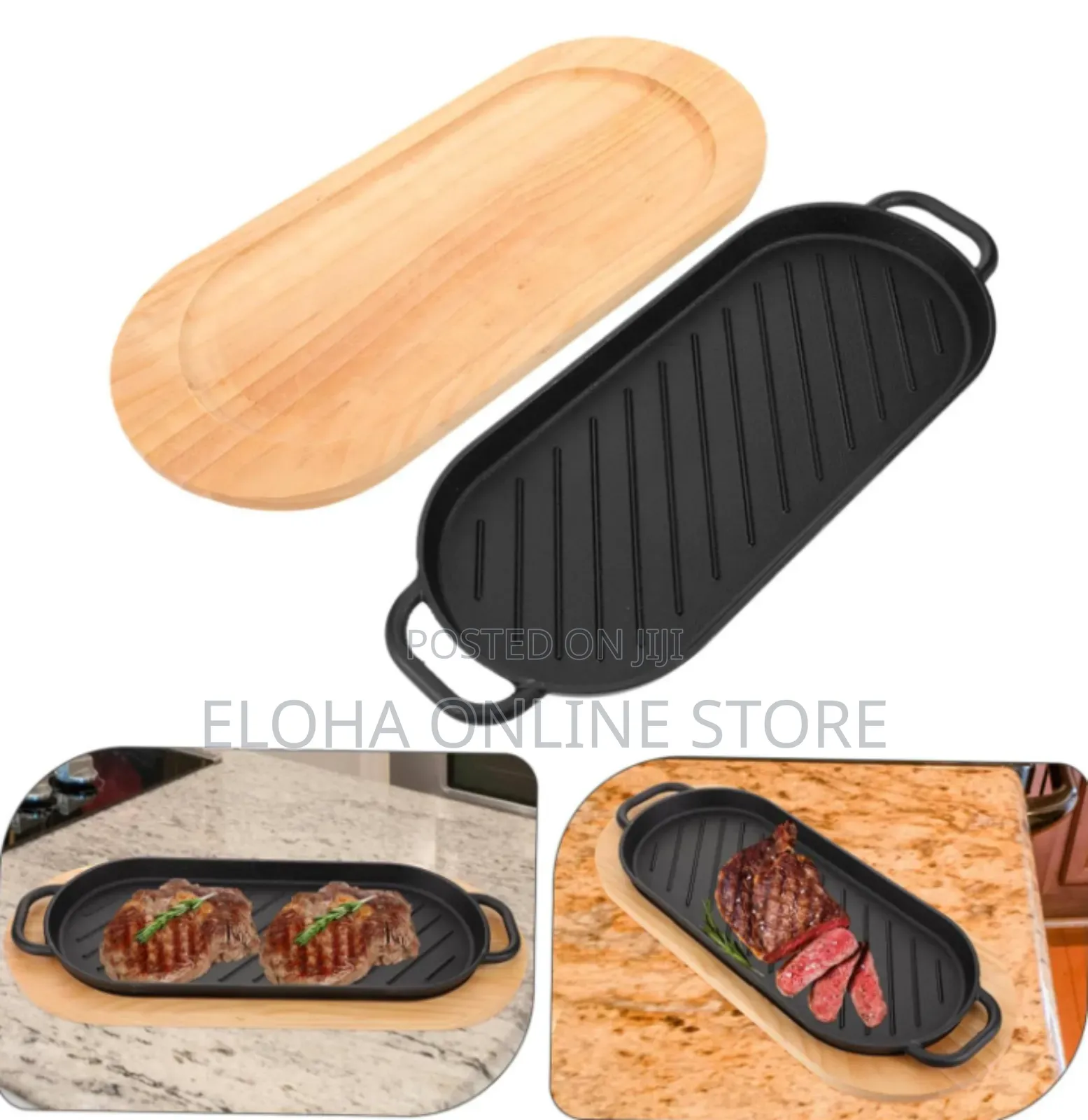 Cast Iron Steak Plate With Tray Nonstick Barbecue Grill Pan