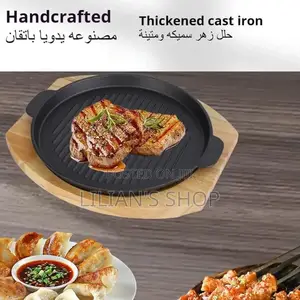 New Cast Iron Grill Pan With a Wooden Base