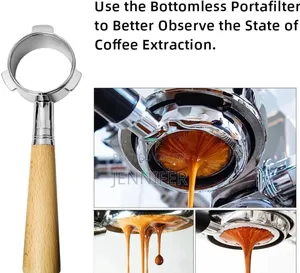 Coffee Portafilter With a Wooden Handle.