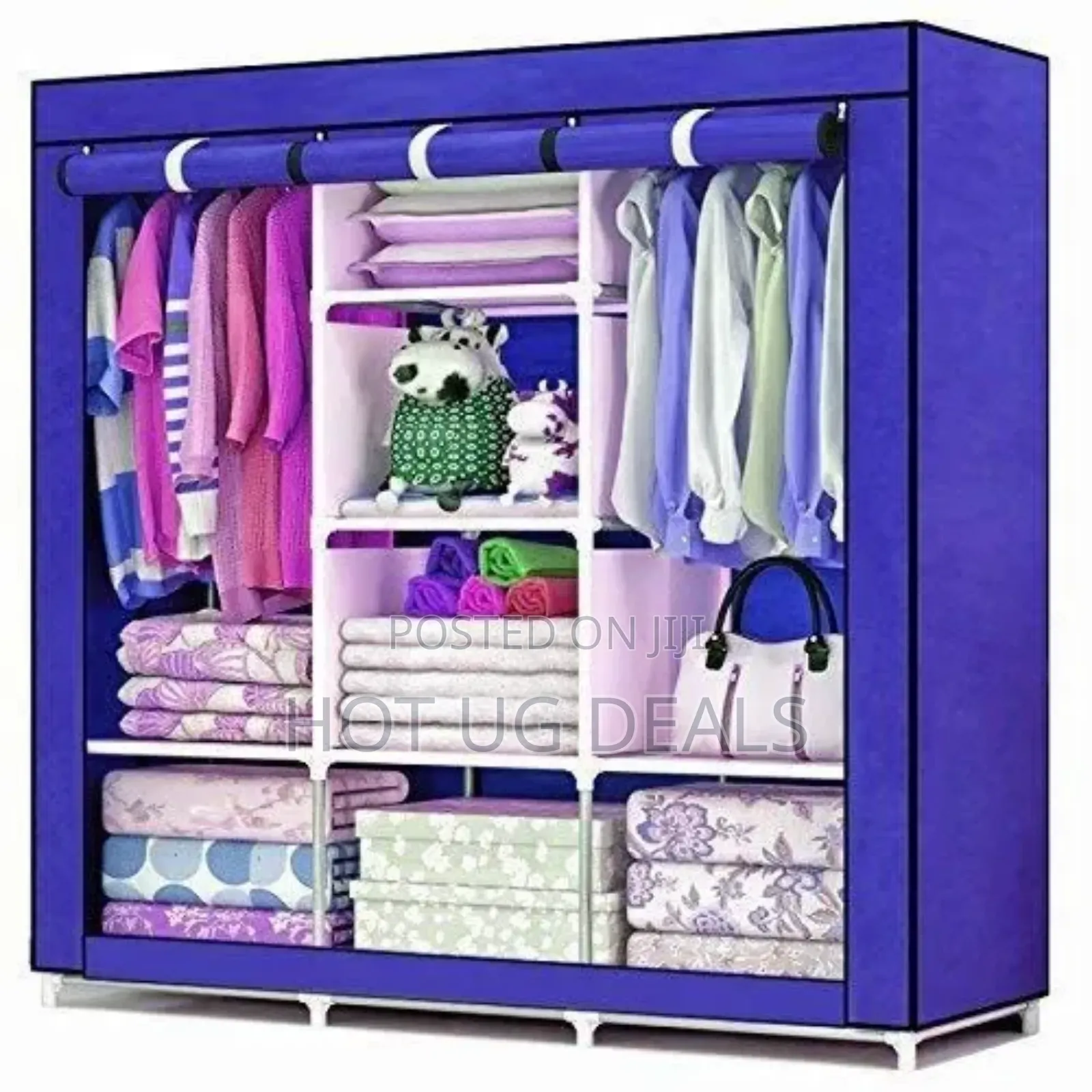 4 Column Metallic Cloth Wardrobe (Not Assembled) - Blue