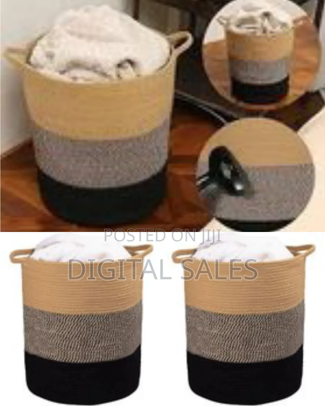 Cottonjute Rope Laundry Basket, 16.2x14.2 Inch, Woven Basket Blanket