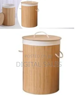 Round Foldable Laundry Basket Natural Bamboo With Lid for Bathroom