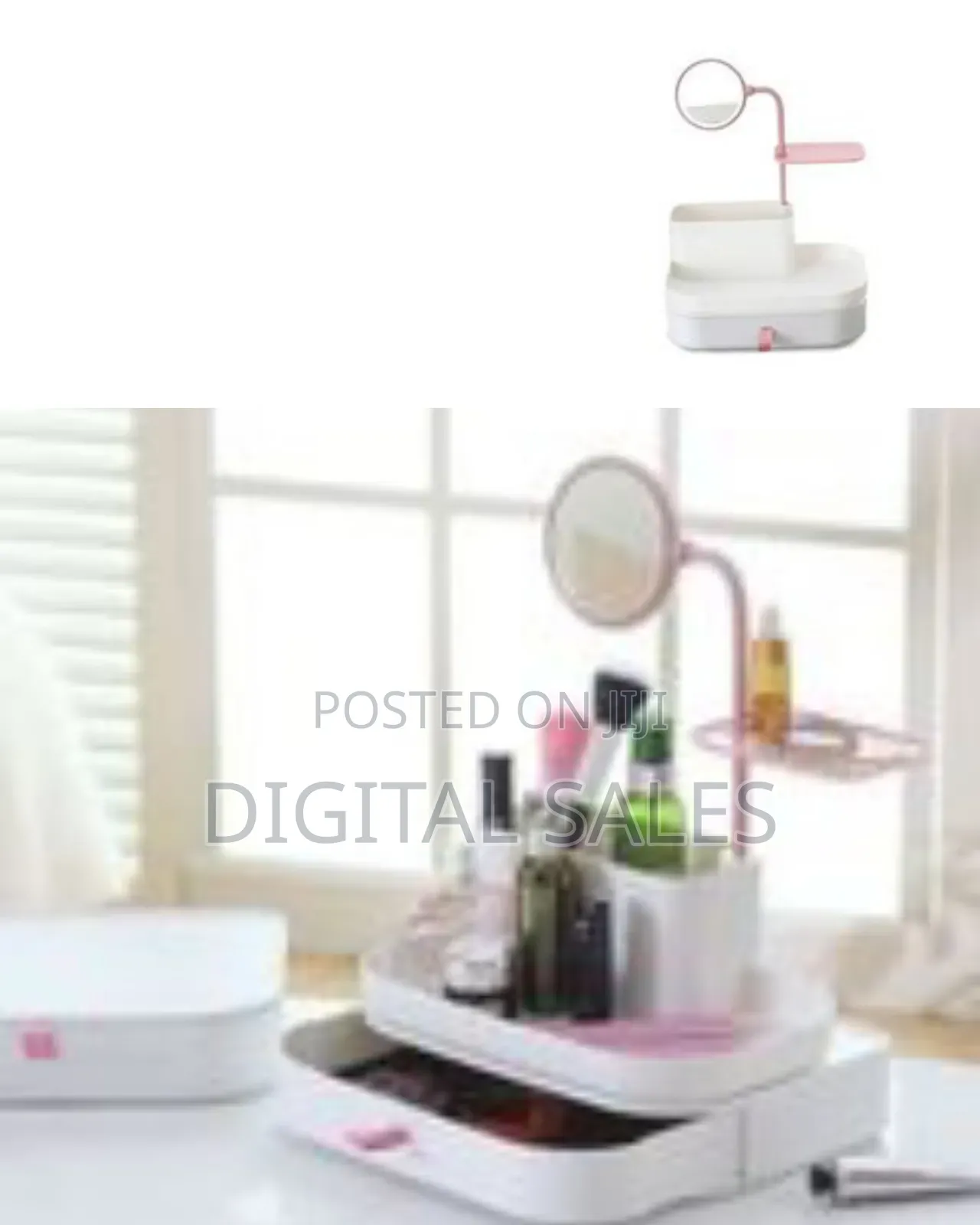 Makeup Organizer With Rotatable Mirror, Cosmetic, Jewelry Storage Box