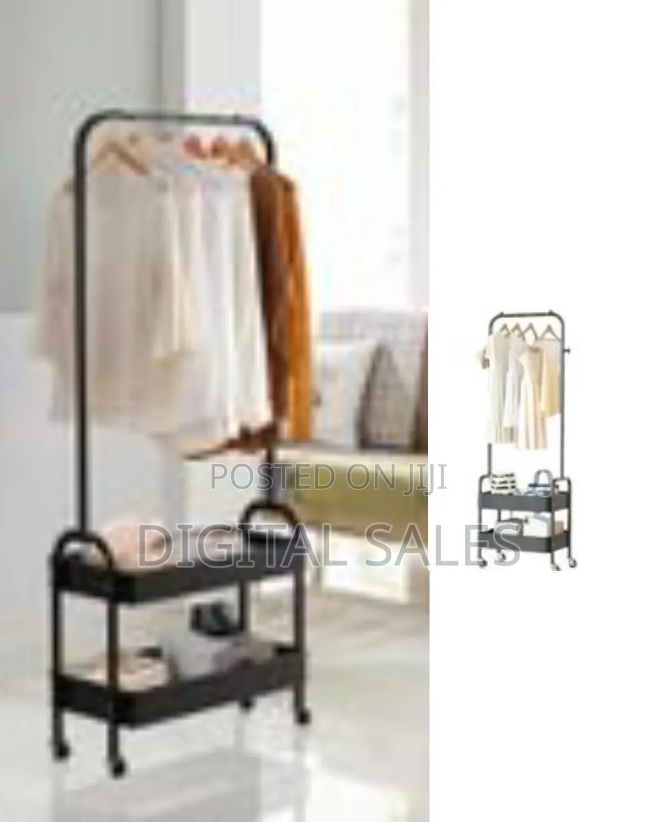 Modern Garment Rack Clothing Stand With 2 Tier Metal Basket