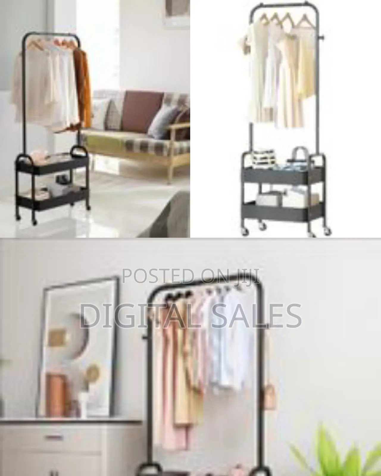 Modern Garment Rack Clothing Stand With 2 Tier Metal Basket