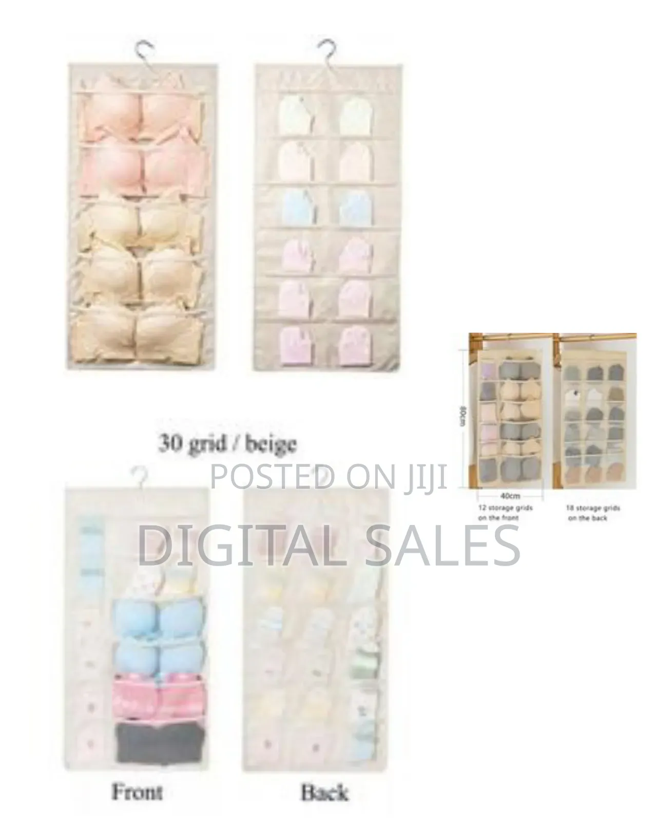 Double Sided 24 Pockets Socks,Bra,Underwear Bag Hanger Storage