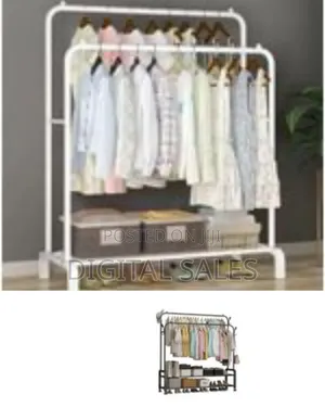 Carbon Steel Double Pole Coat Rack Indoor Bedroom Clothes Drying
