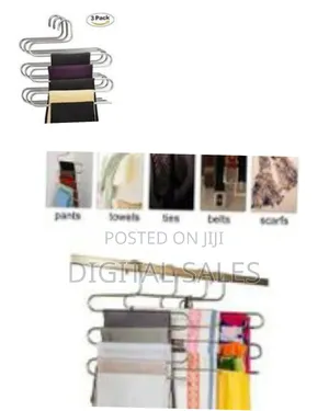 3 Pieces of 5-Tier Pants Hangers S-Type Multi-Purpose Stainless Steel