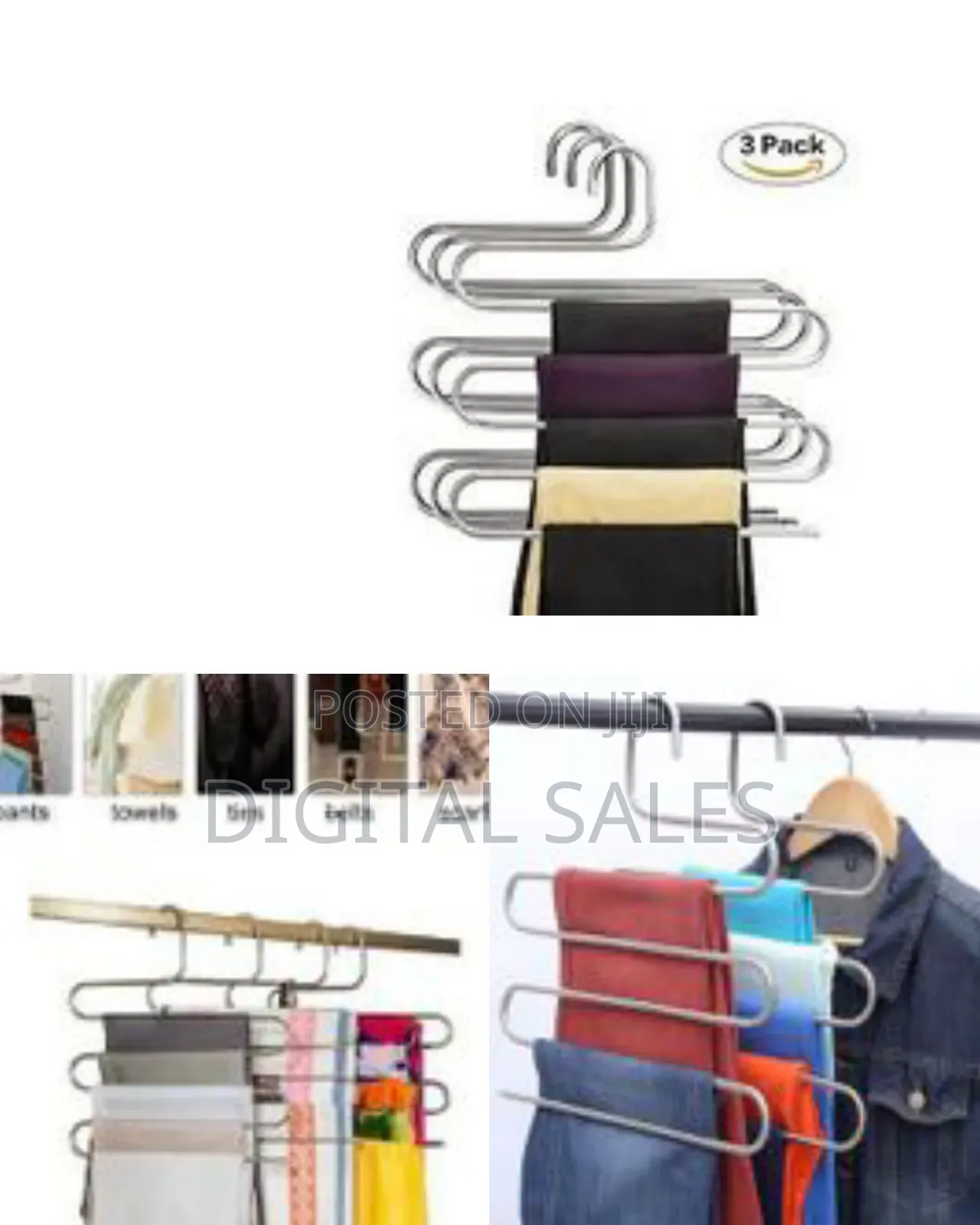 3 Pieces of 5-Tier Pants Hangers S-Type Multi-Purpose Stainless Steel