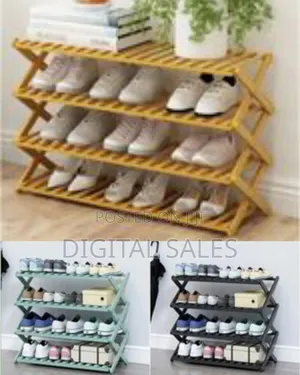 4 Tier Installation-Free Bamboo Wood Shoe Rack Slim Foldable No Asse