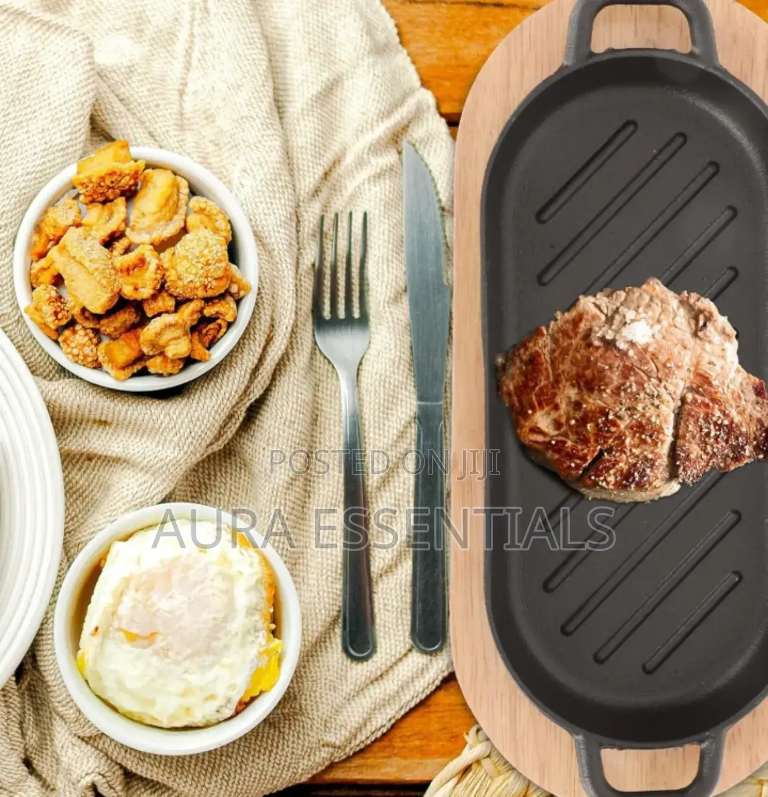 Cast Iron Grizzler Pan With Wooden Base