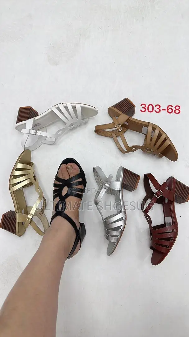 Wooden Sole Leather Short Heel Shoes