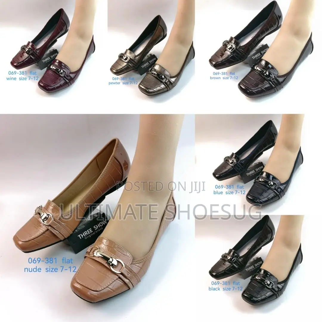 Three Show Leather Flat Pumps