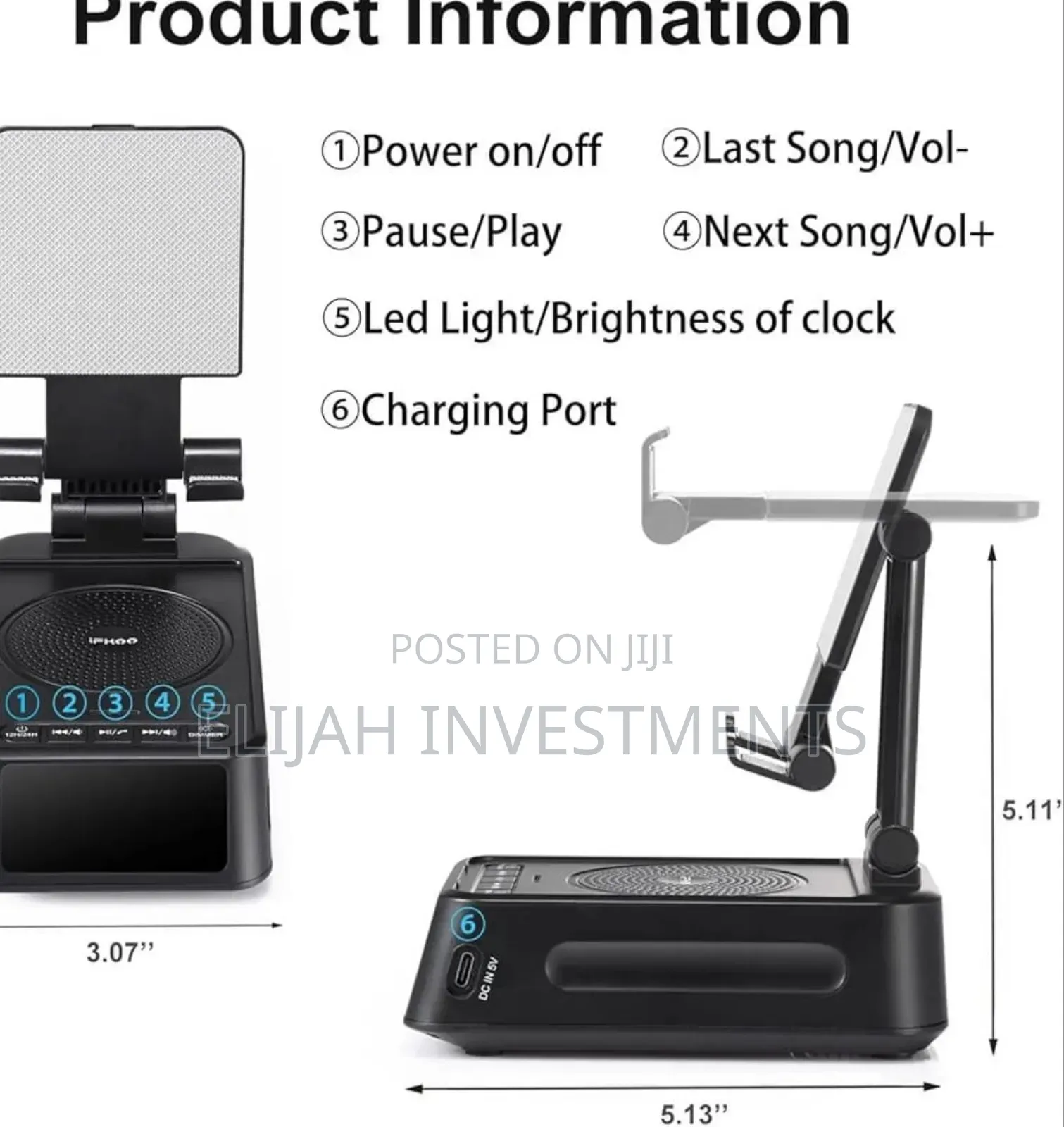 Phone Stand With Wireless Speaker and Alarm Clock.