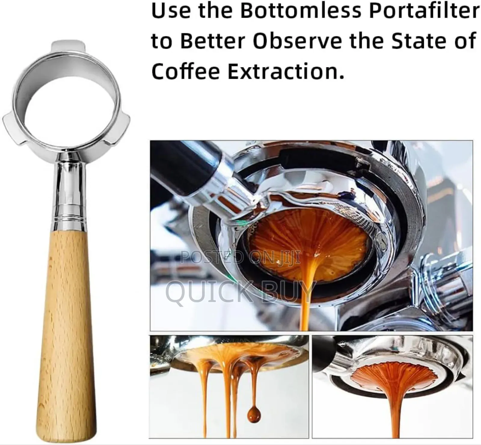 Coffee Portafilter With a Wooden Handle.