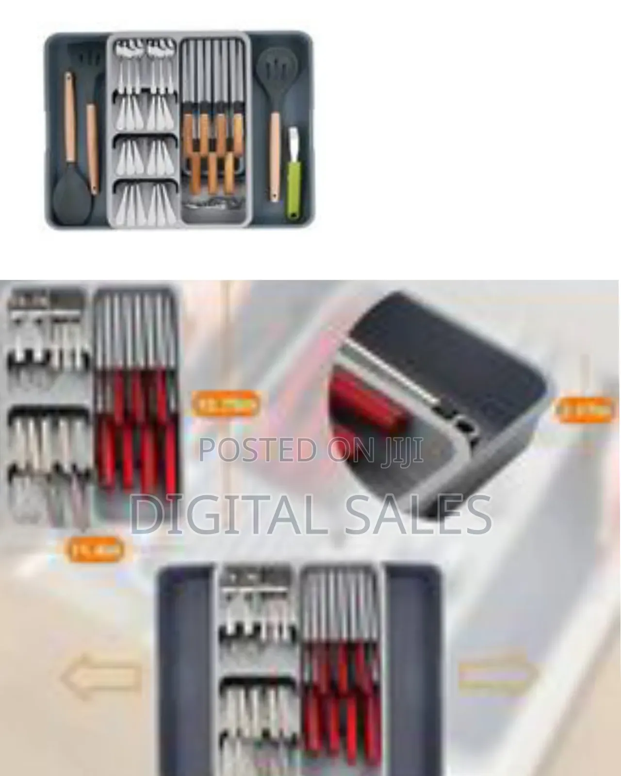 Kitchen Utensil Drawer Organizer Box Removable 2-Tier Knife Holder,