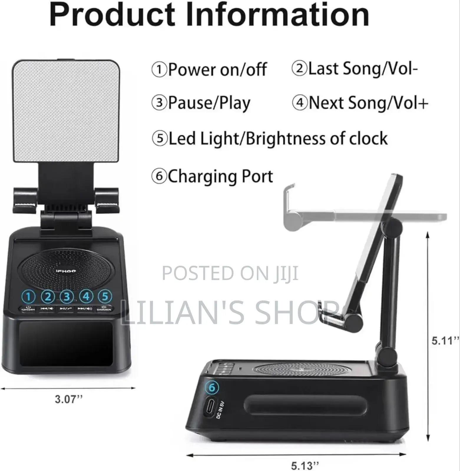 Phone Stand With Wireless Speaker and Alarm Clock.