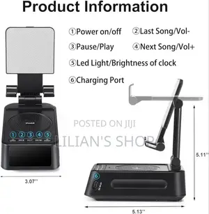 Phone Stand With Wireless Speaker and Alarm Clock.