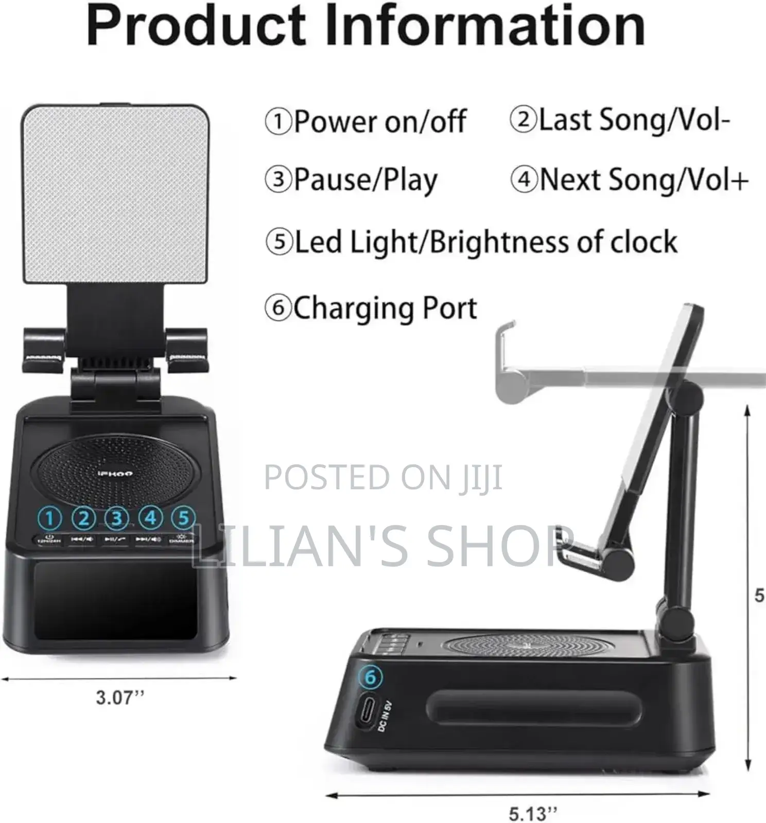 Phone Stand With Wireless Speaker and Alarm Clock.