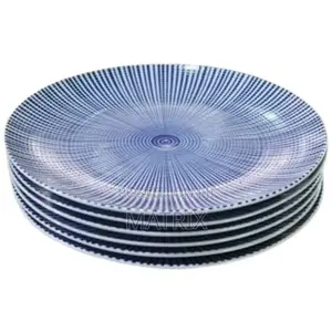 6 Pieces Set of Colorful Ceramic Dinner Plates/White and Blue