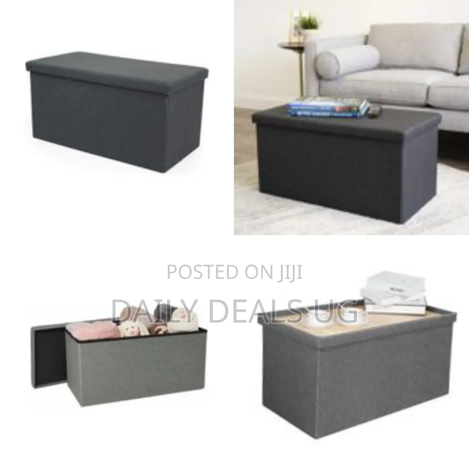 76 X 38 X 38 Cm Faux Linen Finish Collapsible Storage Foot Stool