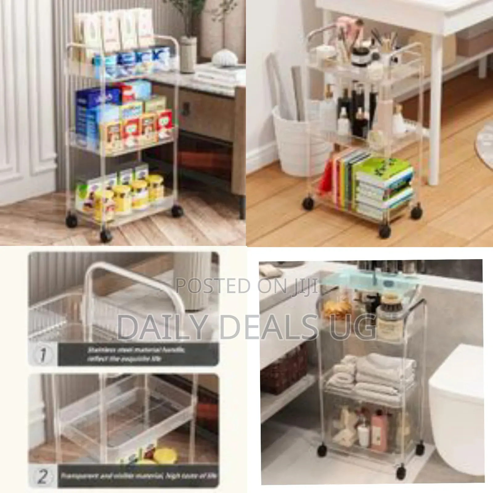 1pc Acrylic Clear 3 Tier Utility Cart, Rolling Cosmetics Laundry