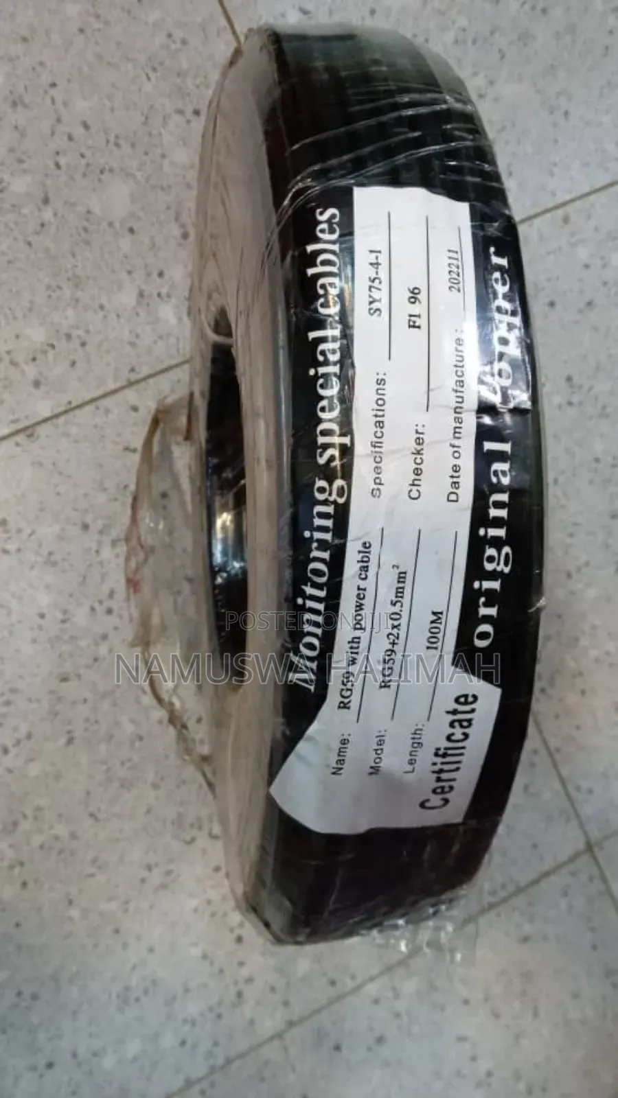 100-Meter Roll of Rg59 Coaxial Cable With an Integrated Power Cable