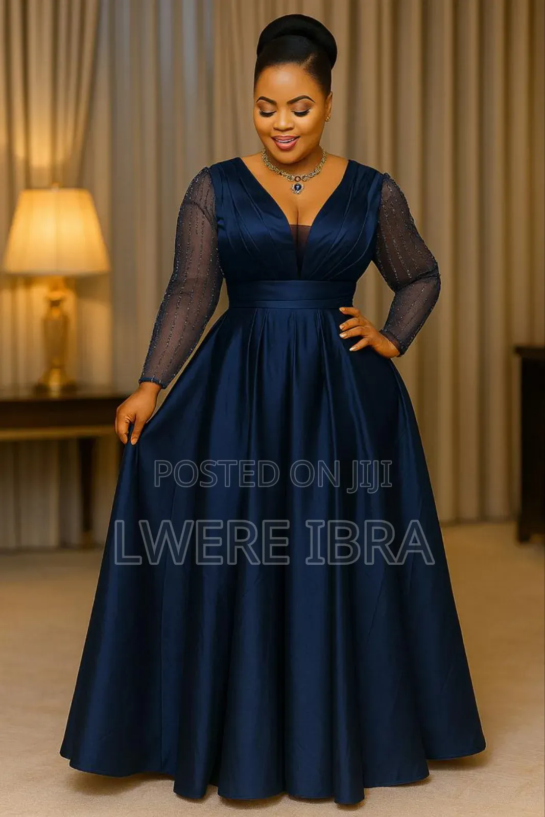 Navy Blue Round Long Party Dresses