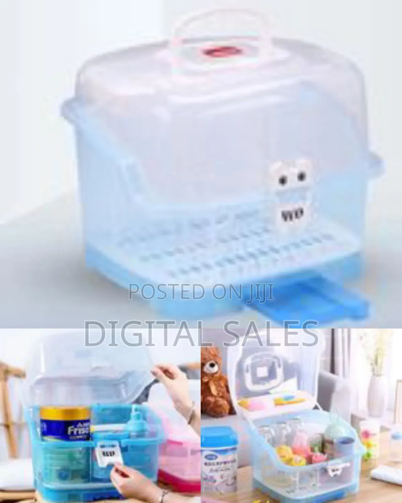 Portable Baby Bottle Drying Rack Torage Box With Anti-dust Cover, Blue